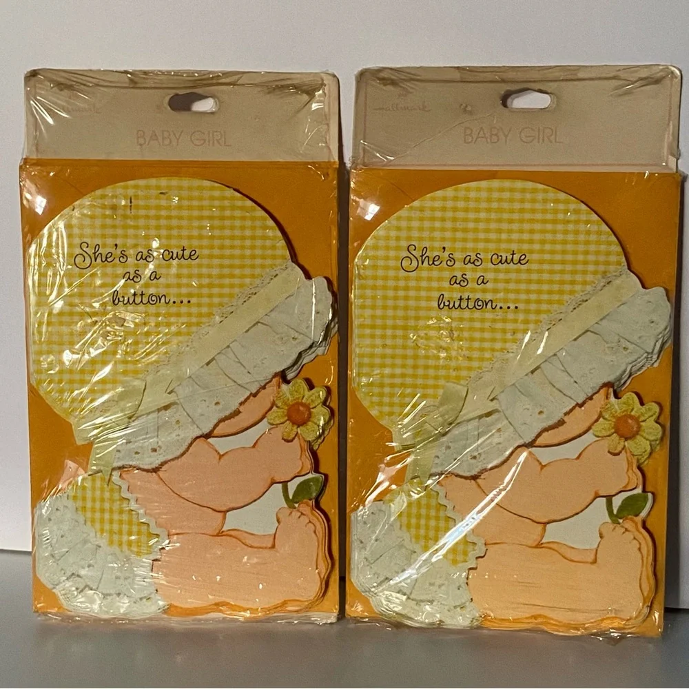 Vintage Hallmark Birth Announcements Sealed Pack Baby Girl Yellow Gingham Daisy